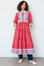 Coral Bloom Premium Block Print Kurti