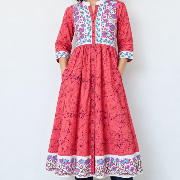 Coral Bloom Premium Block Print Kurti