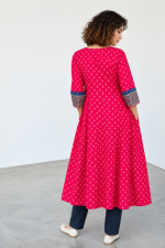 Fuchsia Bloom — Premium Block Printed Flared Kurti - Image 3